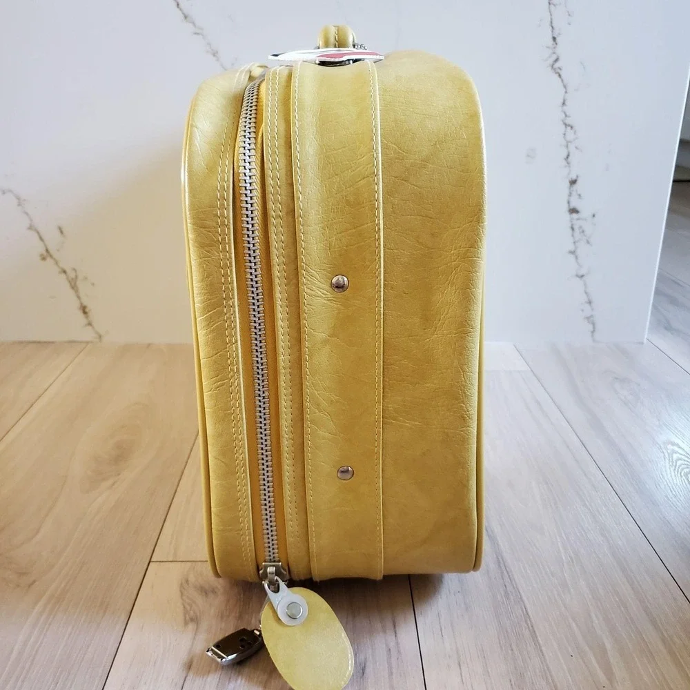 Vintage American Tourister Yellow Vinyl 2 Piece Soft Luggage Set Suitcases 1970s